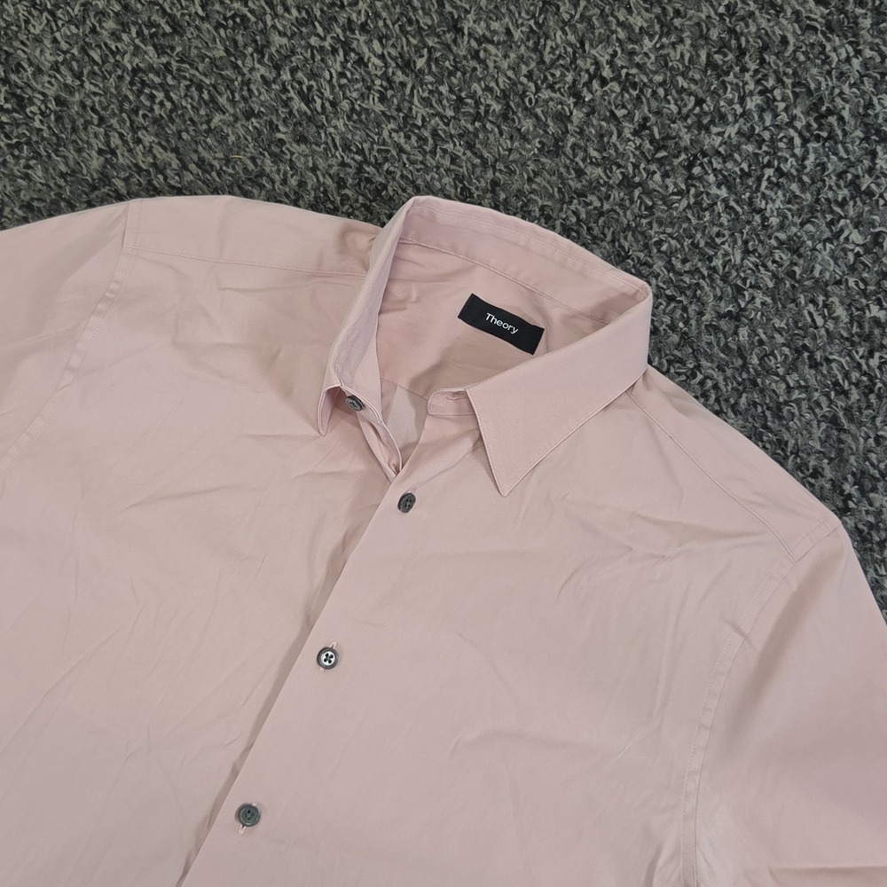 Theory Sylvain S Wealth pink Short Sleeve Button Down Shirt Mens Medium